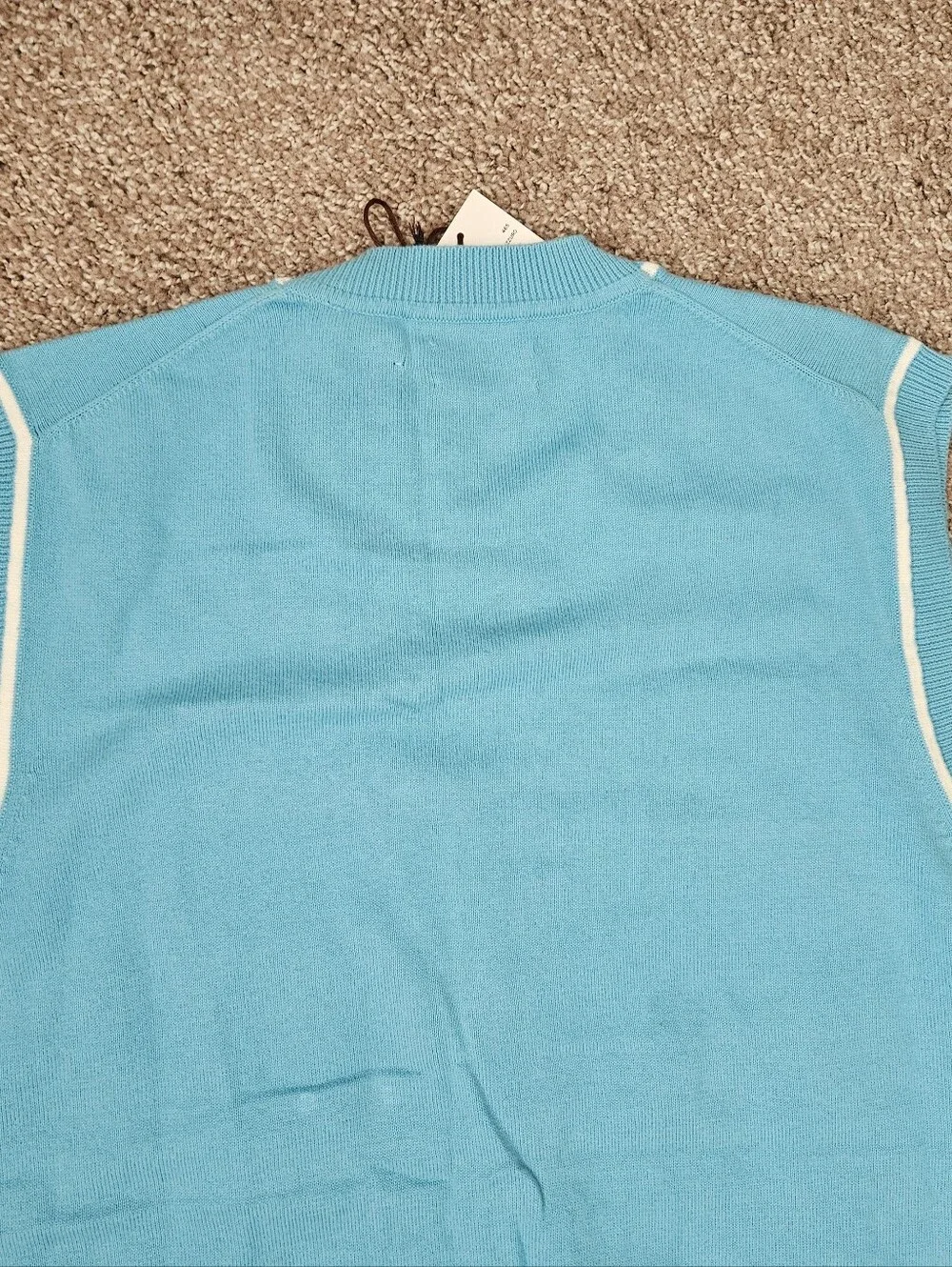 NWT PERRY ELLIS AMERICA Aqua White Trim Button Front Cotton Vest | SZ L